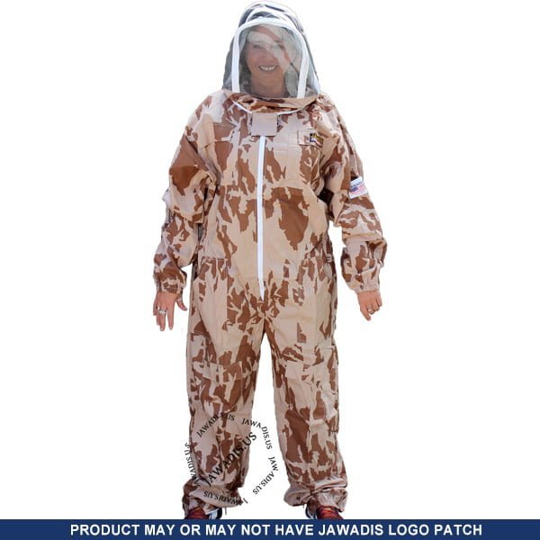 Jawadis Desert Camo Beekeeping Suit Bee Front View with Unzippable Veil