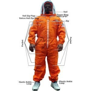 Jawadis Adult Beekeeper Full Bee Suit in vibrant orange with removable veil