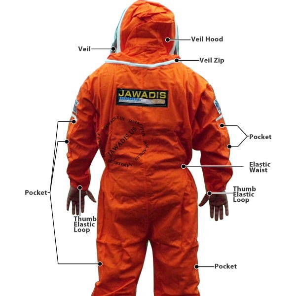 Beekeeping costume with vibrant orange color for visibility