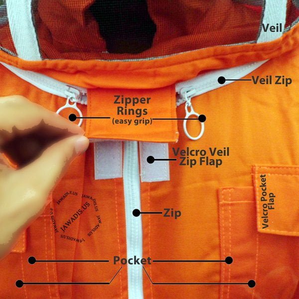 Jawadis beekeeping costume in full orange with zippered access