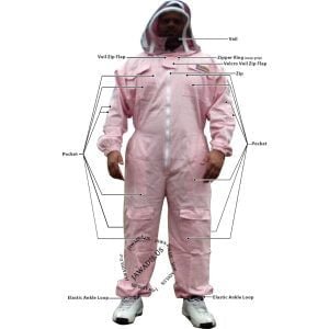 Jawadis Pink Beekeeper Full Bee Suit Front View with Fence-Style Veil