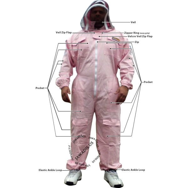 Jawadis Pink Beekeeper Full Bee Suit Front View with Fence-Style Veil