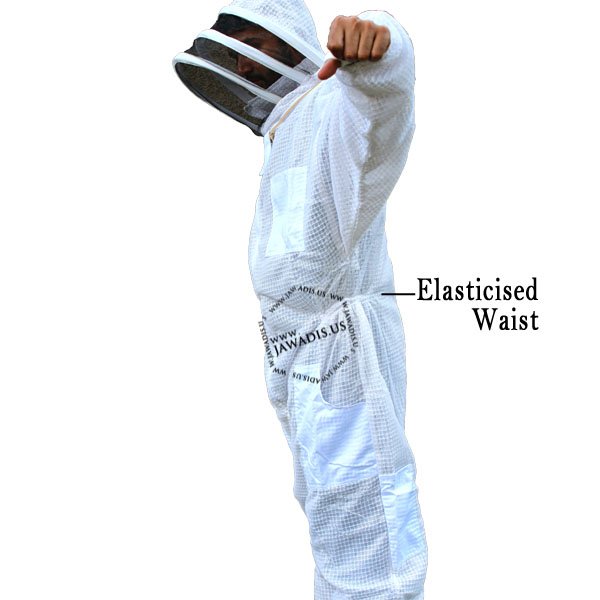 Jawadis Ventilated Beekeeper Suit in a Field with Hives