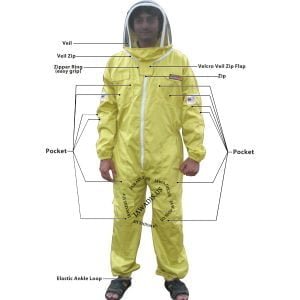 Jawadis Adult Beekeeper Full Bee Suit with removable fence-style veil in yellow for protection