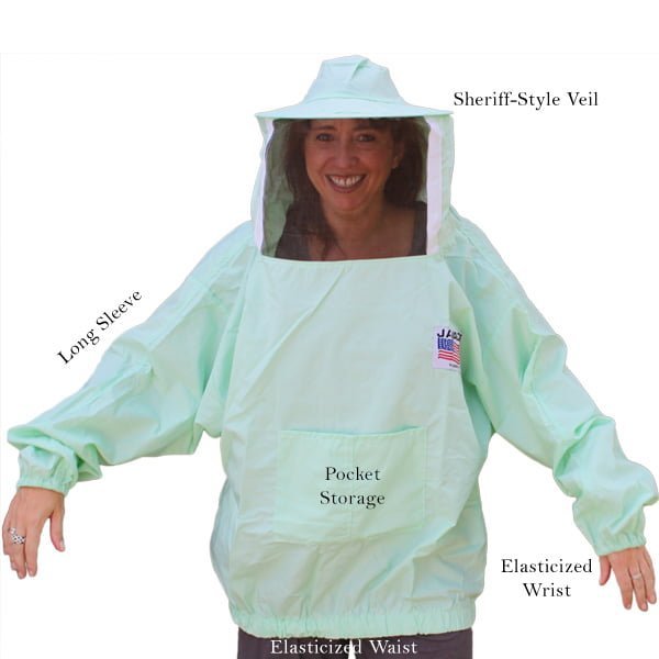 Beekeeper Pullover Jacket with Veil - Premium Cotton, Unisex Design | Perfect for Beekeeping, Gardening, and Pest Control | Solid Green Comfort 🐝