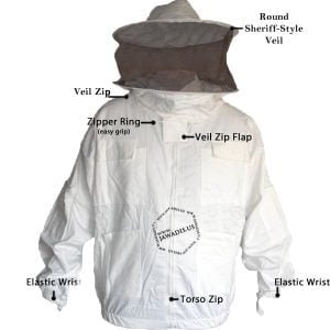 Cotton Beekeeper Zip-Up Jacket with Removable Veil - Protect & Garden Safely | White Sheriff Style - Sizes for Ultimate Safety