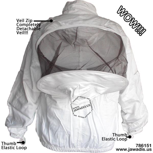 Cotton Beekeeper Zip-Up Jacket with Removable Veil - Protect & Garden Safely | White Sheriff Style - Sizes for Ultimate Safety - Image 6