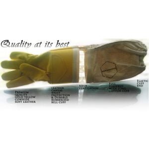 Premium Ventilated Cowhide Bee Gloves: Soft Leather, Long Cuff, Yellow